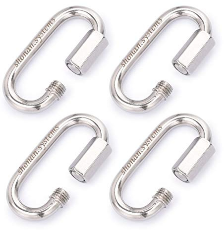SHONAN 3 Inch Stainless Steel Chain Quick Links- 4 Pack 5/16” Large Locking Carabiners Heavy Duty Chain Connector, 1250 Lbs Capacity