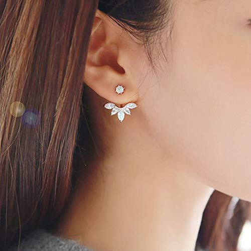 TseenYi Pendientes de margarita con diamantes de imitación de oro y circonita cúbica personalizados, de doble cara, para mujeres y niñas