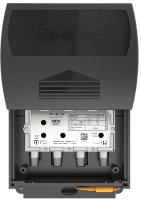 Televes 560383 TForce Mast Preamplifier – Single Input, Automatic Gain Control, Full Band VHF/UHF, Built-in 5G/FM Filtering, Works with Any Antenna, Made in Spain