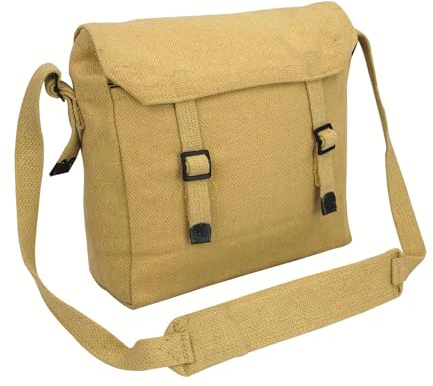 Outdoor World Canvas Haversack Bag 26.5 x 20 x 10cm – Compact Vintage Military-Style Cotton Canvas Satchel – Small Lunch, Work & Outdoor Shoulder Messenger Crossbody Bag – 70-104cm Adjustable Strap
