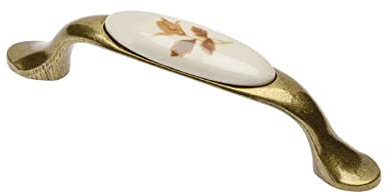 GTV Möbelgriff 728P, BA 96 mm, Zamak und Porzellan, Oberfläche: Altmessing, Motiv: autumn rose