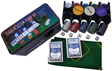 Rock and Baby Jeu de Poker/Blackjack dans Une Boîte en Métal | 2 Jeux de Cartes, 200 Jetons, Dés, Jeton du Croupier, Petite Blinde, Grosse Blinde, Tapis de Jeu