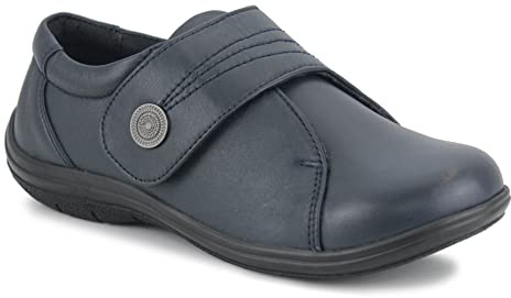 Dr. Keller Women's Wide Opening Touch Fasten Diabetic Easy Wear Orthopaedic Nurse Shoes - Genuine Leather, Navy, UK Size 5, Wide Fit