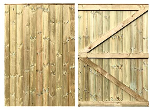 MADE TO MEASURE Wooden Double Driveway Gates Pair Bespoke Lighter Semi-Braced Framing with Interlocked Tongue & Groove Boards Flat Top Design <6ft (180cm) High x <10ft (305cm) Wide