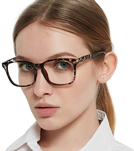 OCCI CHIARI Women's Blue Light Blocking Reading Glasses 1.5 Rectangle Computer Glasses for Women Fashion Readers Spring Hinge (Grey Leopard, 150)