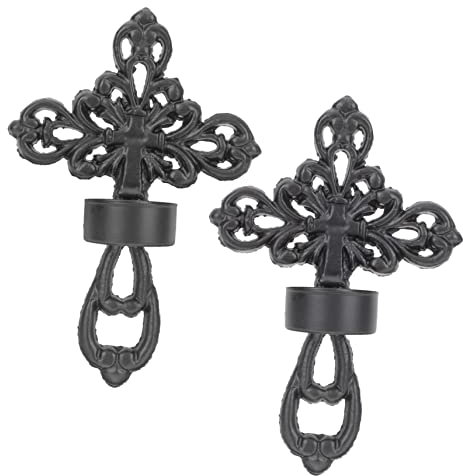 Candelabro de pared negro, 2 candelabros de cruz, candelabro de pared negro, candelabro de metal para decoración de moda, soporte de vela de pared hueco, soporte creativo para velas de té, carrete