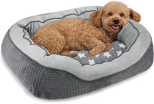 SIWA MARY Dog Beds for Small Medium Dogs & Cats. Washable Pet Bed, Orthopedic Dog Sofa Bed, Soft Calming Sleeping Warming Puppy Bed (Star-Grey, Small-(20’’x 19’’x 6’’))