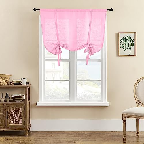 SMITHOOM 1 Panel Roman Curtain w/Tie Up Thicken Solid Color Roman Blinds Rod Pockets for Kitchen Bedroom Bathroom Laundry Small Window Decoration Pink W117 x L137cm