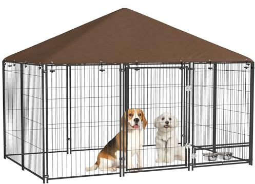 PawHut Perrera con Toldo Valla para Perros 2 Cuencos 211x141x151 cm Negro