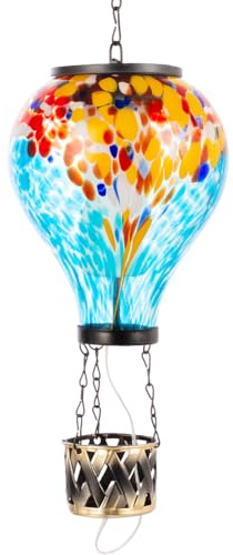 Giole Solar Hot Air Balloon Lantern with Flame, Unique Hot Air Balloon Solar Lanterns with LED Candle Light, Waterproof Outdoor Lanterns Decor for Yard, Patio, Garden, Porch