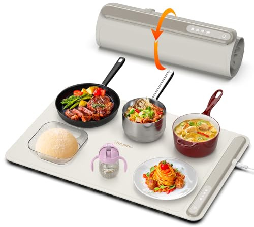 iTRUSOU Electric Warming Tray - Full Surface Heating,Rollable & Portable,Premium Silicone Nano-Material,3 Temperature Settings,Auto Shut-Off -Versatile Food Warmer for Gatherings,Parties,Everyday Use