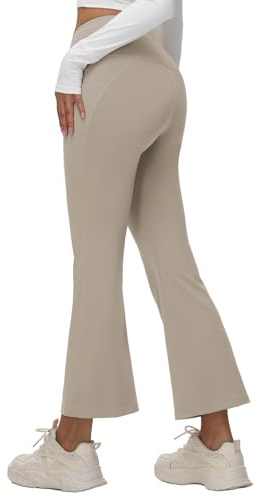 BALEAF Pantalon de yoga pour femme - Taille haute - Pantalon de jogging - Jambes larges - Pantalon de jazz - Pantalon de relaxation, Marron - 68 cm, S