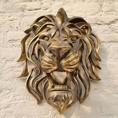 Grande Scultura Artistica Da Parete Con Testa Di Leone, Decorazione Da Parete Con Testa Di Animale In Oro, Scultura Da Parete, Statua Per La Casa, Sculture Da Appendere All'Arte Murale 3D(25*10*30cm)