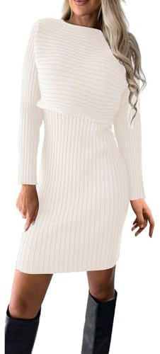 KBOPLEMQ, abito in maglia da donna, abito avvolgente, completo in due pezzi, maglione, top e abito, set elegante, caldo, tunica, miniabito, bodycon, 2 pezzi, autunno, inverno, maglione, pullover, O
