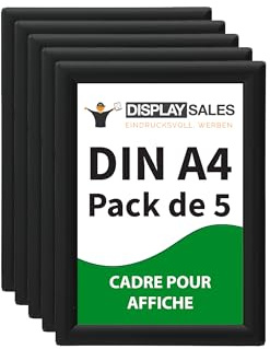 DISPLAY SALES – Marcos para Póster DIN A4 (Pack de 5) | Marco de Aluminio Negro con Perfil de 25 mm | Portafotos o Marco para Carteles | Marco Económico para Oficina y Hogar