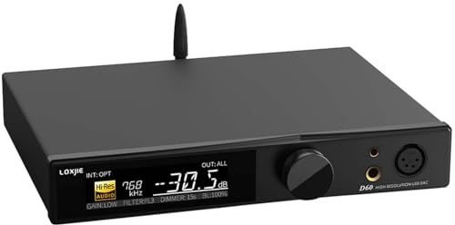LOXJIE D60 Audio DAC & Hörlursförstärkare Fullt Balans 6000 mBx2 6,35 mm/4,4 mm/XLR/RCA-utgång ES9039MSPRO Bluetooth 5.1 32bit 768 kHz DSD512 MQA-CD (svart)