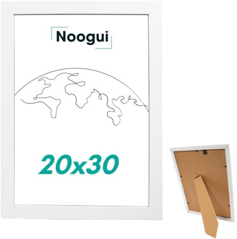 NOOGUI - Cornice 20x30 - Legno Bianco - Parte Frontale Antiriflesso - Per Foto, Diplomi, Poster o Puzzle - Posizionamento Verticale o Orizzontale - Spessore 2 cm - Facile da Pulire