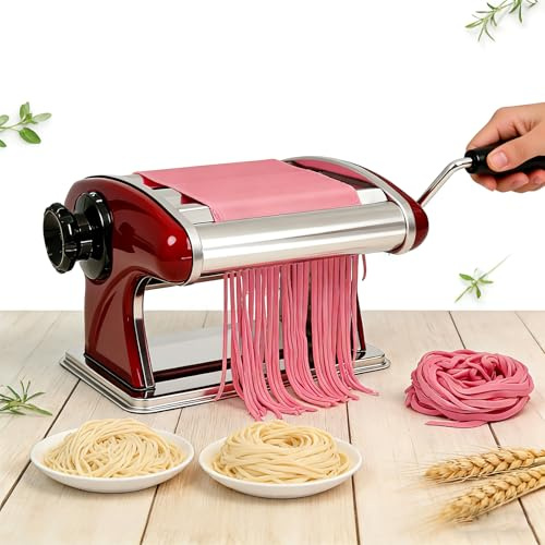 LEONEBEB Pasta Maker Stainless Steel – 2-in-1 Manual Noodle Machine with 2mm & 4mm Cutters, Adjustable Thickness 0.1-5mm for Spaghetti, Fettuccine, Ramen, Dumpling Wrappers