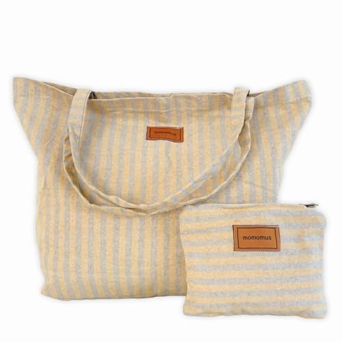 MOMOMUS Bolsa de Playa XXL de Algodón Reciclado, Bolso Playa Mujer 60x40 cm