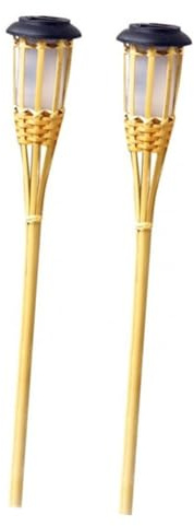 DECOMELODY Antorchas Solares De Bambú 2 Piezas Luz Cálida Regulable 55cm Para Jardín Patio Iluminación Automática Bajo Consumo
