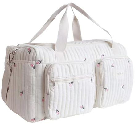 Floral Quilted Duffle Bag for Women Cotton Coquette Bag Large Floral Travel Duffle Weekend Bag with Adjustable Carry Strap