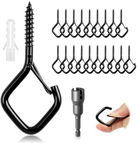 vsshe M5 Ganci Avvitabili, 20 Pezzi Ganci a Vite per Legno Vite a Gancio in Acciaio Inox, Ganci Da Soffitto, Viti ad Anello con Blocco di Sicurezza, per Appendere Piante,Campanelle,Catene Luminose