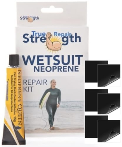 Wetsuit Neopren reparationssats - Fix neopren våtdräkter - Torrdräkter - Fiskevadare - Neopren stövlar och handskar - Neopren lim och slitstarka tejp med omedelbar fixering - vattentät långvarig
