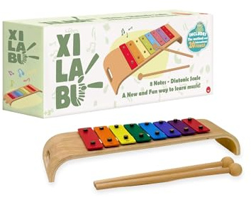 Xilófono Infantil Xilabú con Libro de Canciones - Instrumento Musical Educativo de Madera con 8 Notas, Colores y Audios, Juguete Montessori para Niños +3 Años (Español)