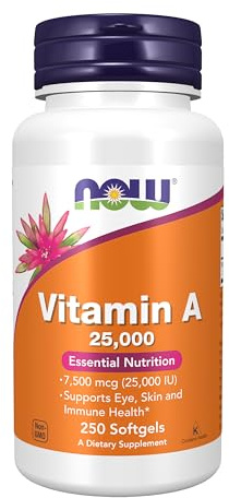 NOW Foods Supplements, Vitamin A (Fish Liver Oil) 25,000 IU, Essential Nutrition, 250 Softgels