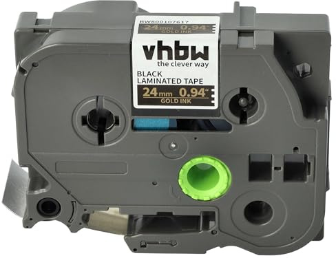 vhbw cinta de escritura compatible con Brother PT 2400 E | 2450, 2400, 2420 PC, 2430 PC, 2450 CC impresora etiquetas 8m x 24 mm oro a negro
