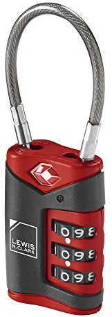 Lewis N. Clark TSA-Approved Easy-to-Set Combination Luggage Lock With Steel Cable, Red, One Size