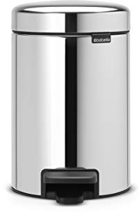 Brabantia NewIcon Pedal Bin 3 L (Brilliant Steel) Soft-Closure Bathroom Rubbish Bin, Removable Inner Bucket + Free Binbags