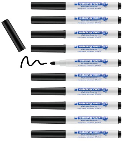 Edding 661-001 - 10 Marcadores para Pizarra Blanca - Punta Redonda 1-2mm - Negro
