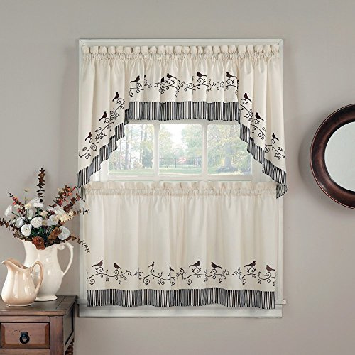 CHF Fåglar köksgardin, 147 cm B x 35 cm L, 1 Valance, Choklad