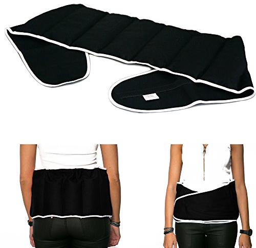 Traubenkernkissen zum Umbinden - Gürtel mit Klettverschluss ca. 135cm - 7-Kammer Wärmekissen XXL Körnerkissen - schwarz