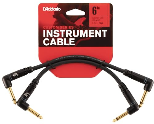 D’Addario Accessories Custom Series Patch Guitar Cables - Guitar Pedal Cable with ¼ Inch Ends - Durable & Reliable - Instrument Cable for Pedalboards - Right Angle, 0.5 feet - 2-Pack