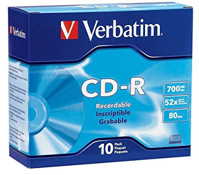 Verbatim Cd-R Recordable Disc, 700 Mb/80 Min, 52x, Slim Jewel Case, Silver, 10/pack