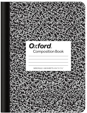 Oxford Marble Composition Book, 9 3/4 X 7 1/2 Inches, Wide Rule, Paperback, 100 Sheets, White (63795)