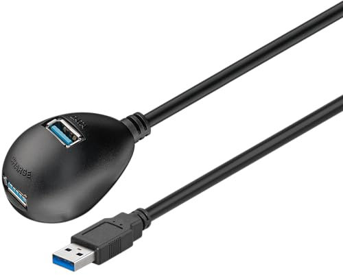 Goobay 95918 USB Verlängerung inkl. Halterung / USB 3.0 Stecker auf 2x USB 3.0 Buchsen Typ A / Verlängerungskabel / 5 Gbits USB Kabel / Schwarz / 1,5m