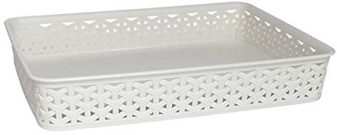 Curver Faux Rattan Storage Tray, White, Small/1.25 Litre