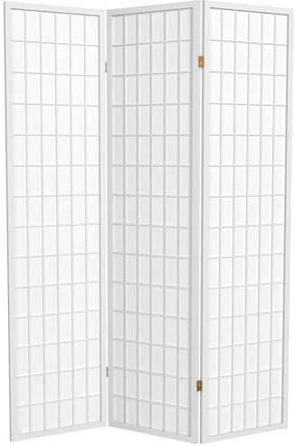 Red Lantern 6 ft. Tall Window Pane Shoji Screen - White - 3 Panels