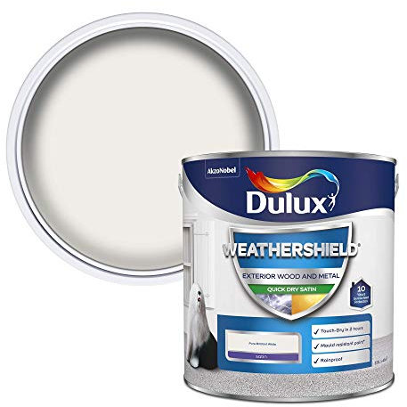 Dulux Weather Shield Quick Dry Satin Paint, 2.5 L - Pure Brilliant White