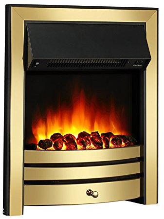 Endeavour Fires Roxby Inset Electric Fire Brass Trim and Fret, 220/240Vac 1&2kW, 7 Day Programmable Remote Control Electric Fire (without spacer)