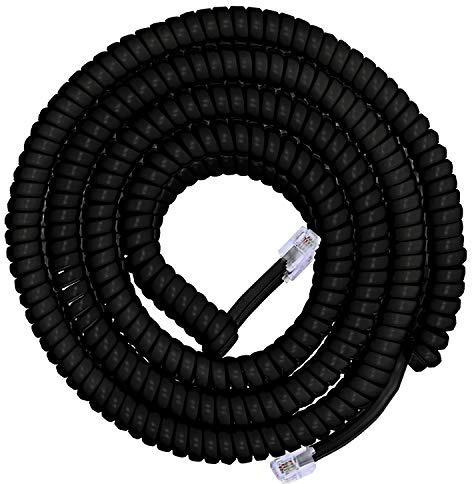 Power Gear Coiled Telephone Cord, 4 Feet Coiled, 25 Feet Uncoiled, Phone Cord works with All Corded Landline Phones, For Use in Home or Office, Black, 76139
