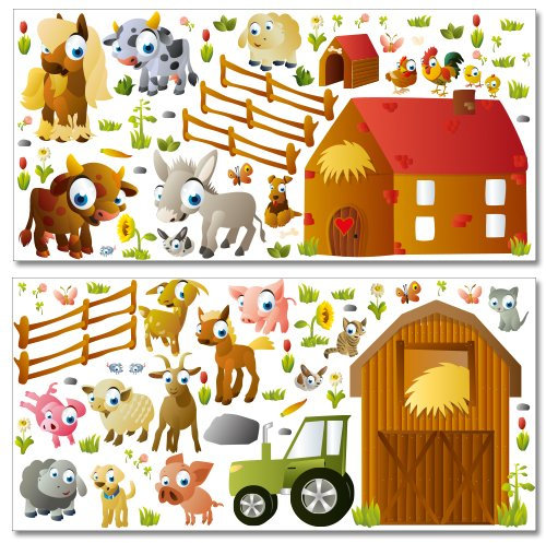 Wandkings Bauernhof Tiere Wandsticker Megapack Set, 99 Aufkleber, Gesamtfläche 260 x 70 cm