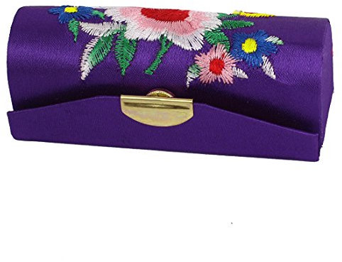 sourcingmap Women Floral Embroidered Lipstick Lip Stick Case Holder Box Purple