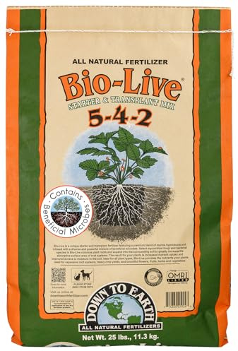 Down To Earth All Natural Fertilizers Organic Bio-Live Starter & Transplant Mix with Mycorrhizal Fungi and Benefical Microbes for Plant Food 5-4-2, 25 lb