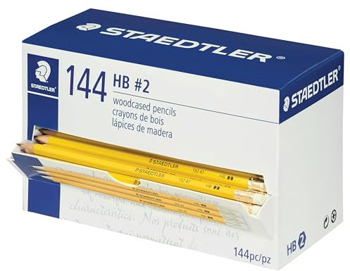 STAEDTLER Yellow School Pencils (144-Pack), Pre-Sharpened #2 HB with Erasers, Ready-to-Use School Supplies for Students and Teachers