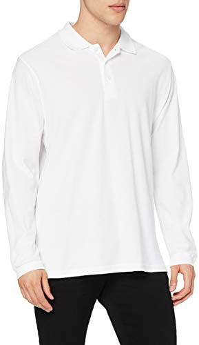Fruit of the Loom Men's Premium Long Sleeve Polo Shirt, White, Medium