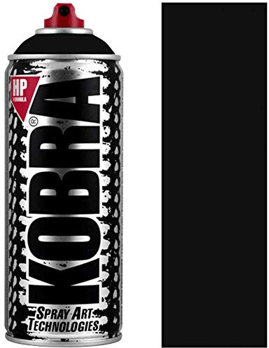 KOBRA HP High Pressure Spray Paint 400ml Can – Professional Grade 100% Acrylic Formula with Matte Finish for Graffiti, Street Art, Crafts & Multi-Surface Use (5 Supergloss Black)
